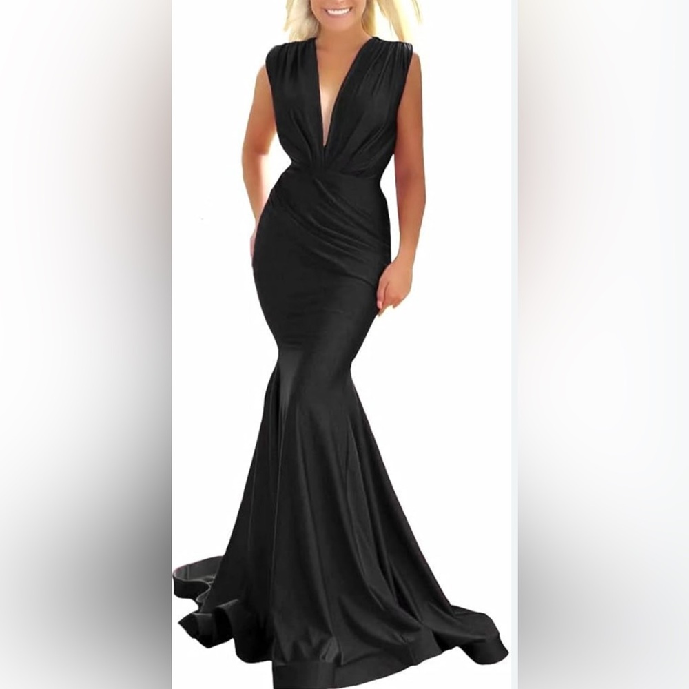 Aram Women's Long Stretchy V Neck Pleated Formal Evening Dresses size 8
